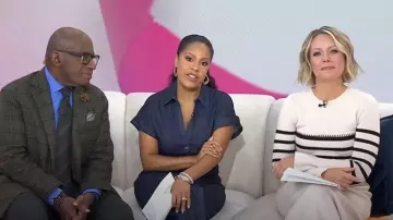 Vestido Mon Renn Rhythm Stripe Mix usado por Dylan Dreyer como se ve en Today el 28 de octubre de 2025