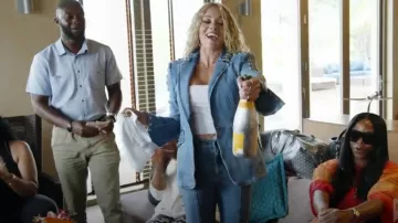 Cinq a Sept Shailene Studded Flare Jeans worn by Ashley Darby as seen in The Real Housewives of Potomac (S10E04)