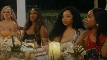 Charo Ruiz Jean Broderie Vestido mini de mezcla de algodón inglés usado por Angel Massie como se ve en The Real Housewives of Potomac (S10E04)