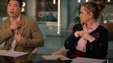 Boden Navy Fireworks-Embellished Ribbed Cardigan worn by Ainsley (Stephanie Styles) as seen in Loot (S03E04)