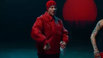 Supreme Red Quilted Leather Jacket worn by Duki in Duki, C.R.O - hARAkiRi (Video Oficial)