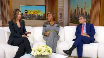 Diane von Furstenberg Long Sleeve V Neck Sweater worn by Robin Roberts as seen in Good Morning America on October 27, 2025