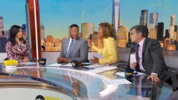 Donna Morgan Long Sleeve Overlap Mini Dress worn by Tara Narula as seen in Good Morning America on October 28, 2025