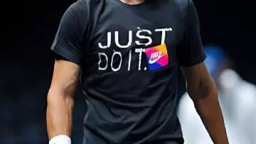 Just Do IT Printed T-Shirt worn by Carlos Alcaraz in Head-to-Head Carlos Alcaraz vs Cameron Norrie | Rolex Paris Masters