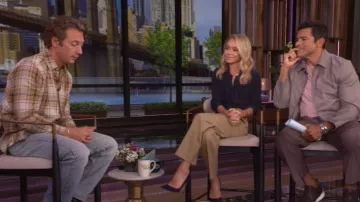 Celine Logo-Embroidered Checked Cotton Shirt worn by Jeremy Allen White as seen in LIVE with Kelly and Mark on October 23, 2025
