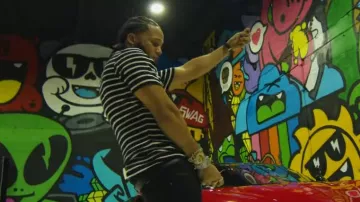 Dior Navy & White Striped T-Shirt worn by El Alfa in El Alfa "El Jefe" - Caso Bugatti (Video Oficial)