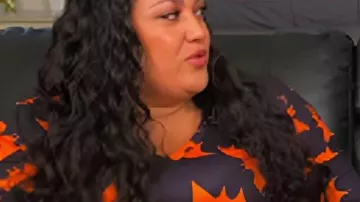 90 Day Fiancé Pillow Talk Noir & Orange Pyjama imprimé chauve-souris