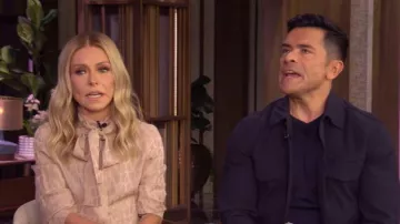 Valentino Toile Iconographe Silk Jacquard Blouse worn by Kelly Ripa as seen in LIVE with Kelly and Mark on October 29, 2025