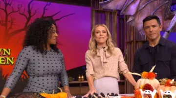 Arias New York Polka Dot Draped Pencil Dress worn by 
Dayna Isom Johnson as seen in LIVE with Kelly and Mark on October 29, 2025