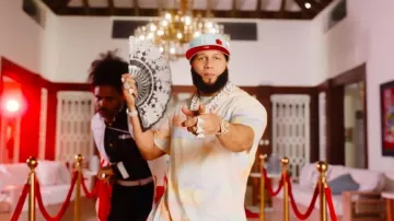 Balmain Clouds Tie Dye Logo T Shirt worn by El Alfa in El Alfa "El Jefe" x Nfasis - ESTE (Video Oficial)