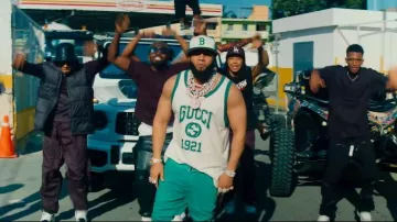 Louis Vuitton Green Monogram & Silver LV Initiales Belt worn by El Alfa in El Alfa "El Jefe" - MI LEGADO 70M x 58 (Video Oficial)