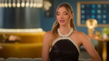 Autorretrato con adorno de perlas falsas Bouclé de lentejuelas Minivestido usado por Alanna Gold como se ve en Selling Sunset (S09E01)