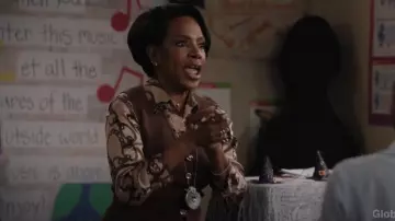 L'Agence Dani Status Silk Blouse worn by Barbara Howard (Sheryl Lee Ralph) as seen in Abbott Elementary (S05E05)