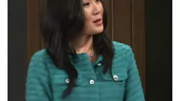 Beyond the Gates 2025 Ellie Wang Teal Tweed Jacket