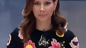 Rebecca Jarvis Black Floral Embroidered Sweater worn by Rebecca Jarvis as seen in Good Morning America