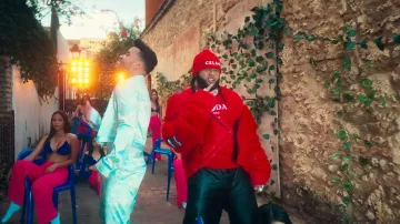 Prada Red Prada Milano Knit T Shirt worn by El Alfa in El Alfa "El Jefe" ❌ Prince Royce - Le Doy 20 Mil (Video Oficial)