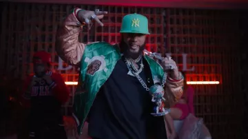Denim Tears x Saint Mxxxxxx Green Jesus Head Jacket worn by El Alfa in El Alfa "El Jefe" x El Perrote Wz x Wander Love - Rulay & Pica Pollo (Video Oficial)