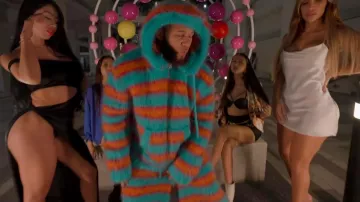 Marni Neon Blue & Orange Striped Mohair Shorts worn by El Alfa in El Alfa "El Jefe" - El Tubo (Video Oficial) #sagitariothealbum