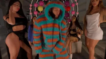 Marni Neon Blue & Orange Striped Mohair Zip Hoodie worn by El Alfa in El Alfa "El Jefe" - El Tubo (Video Oficial) #sagitariothealbum