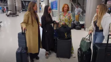 Fendi Jacquard Fabric Trench Coat in Black worn by Angie Katsanevas as seen in The Real Housewives of Salt Lake City (S06E07)