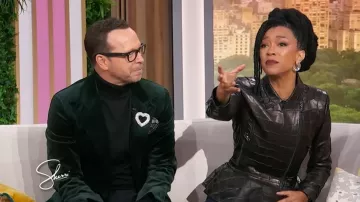 L'Agence Lyric Peplum Biker Jacket worn by Sonequa Martin-Green as seen in Sherri on  October 24, 2025