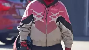 Pink Biker Track Jacket worn by Ormon (Barry Keoghan) in Crime 101