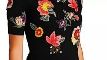 Black Floral Embroidered Sweater worn by Rebecca Jarvis in Good Morning America Full Broadcast — Friday, October 31, 2025