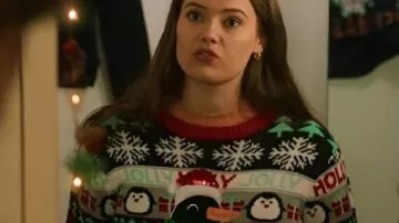 Penguins Graphic Sweater worn by Ellise Roth as seen in A Royal Icing Christmas