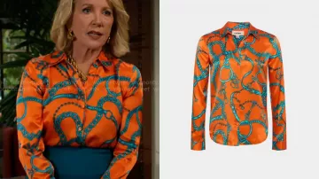 La joven y la inquieta Blusa con estampado de cadena de Nikki Reed Newman usada por Nikki Reed Newman (Melody Thomas Scott) en La joven y la inquieta (S52)