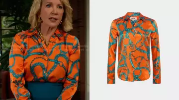 La joven y la inquieta Blusa con estampado de cadena de Nikki Reed Newman usada por Nikki Reed Newman (Melody Thomas Scott) en La joven y la inquieta (S52)