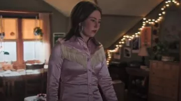 Tem Tex Pink Satin Shirt worn by Katie Fleming Morris (Baye McPherson) as seen in Heartland (S19E04)