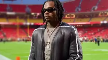 Monday Night Football 2025 Gunna Black Leather Coat in Monday Night Football (S20) worn by (Gunna) Monday Night Football (S20E00)