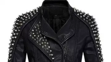 Chaqueta de cuero negro con cremallera asimétrica con tachuelas estilo de tachuelas para mujer