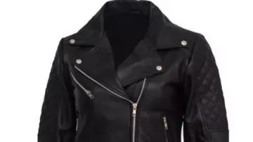 Women's Quilted Shoulder Maroon Biker Jacket