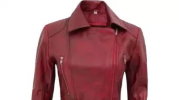 Women's Quilted Shoulder Maroon Leather Biker Jacket