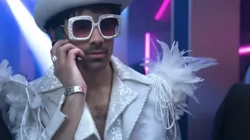 A Very Jonas Christmas Joe Jonas White Feather Jacket worn by Joe Jonas (Joe Jonas) as seen in A Very Jonas Christmas Movie