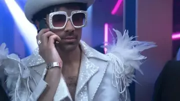 A Very Jonas Christmas Joe Jonas White Feather Jacket worn by Joe Jonas (Joe Jonas) as seen in A Very Jonas Christmas Movie