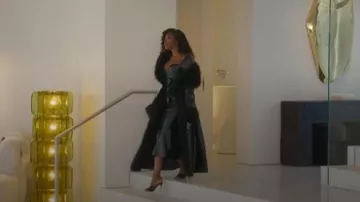 Nili Lotan Solene Faux Fur Trimmed Leather Belted Coat worn by Chelsea Lazkani as seen in Selling Sunset (S09E03)