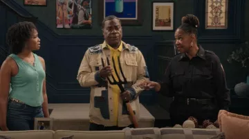 Chemise tissée en patchwork à manches longues Decibel portée par François (Tracy Morgan) comme on le voit dans Béquille (S01E02)