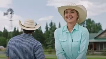 Hooey Sol Ladies Sea Foam Long Sleeve Pearl Snap Shirt portée par Amy Fleming (Amber Marshall) comme on le voit à Heartland (S19E05)