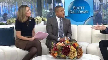 Rixo Wiley Suede Miniskirt worn by Savannah Guthrie as seen in Today on November 3, 2025