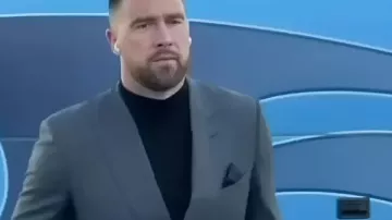 Travis Kelce Chiefs VS Bills 2025 Suit In Grey in Jason Kelce says Chiefs' loss to the Bills was a BIG ONE! | Monday Night Countdown