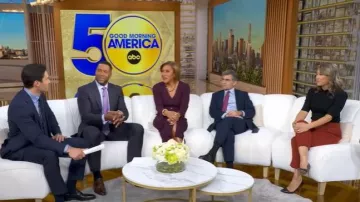 Pantalones plisados Reiss Cacey con frente plisado usados por Ginger Zee como se ve en Good Morning America el 29 de octubre de 2025