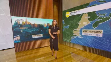 Jupe midi en tricot boutonné sur le devant Toccin portée par Ginger Zee comme on le voit dans Good Morning America le 4 novembre 2025