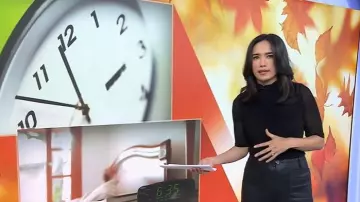 Allegra K Short Sleeve Sheer Mesh Ruched Top worn by Emilie Ikeda as seen in Today on October 31, 2025