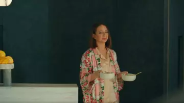 Rodarte Long Rose Printed Sink Satin Robe worn by Molly Novak (Maya Rudolph) as seen in Loot (S03E05)