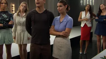 Veronica Beard Brandt Cashmere Polo Top in Hydrangea worn by Electra Forrester ( Laneya Grace) as seen in The Bold and the Beautiful on October 31, 2025