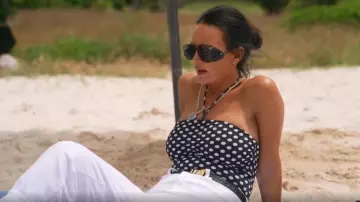 Saint Laurent Polka Dot Swimsuit worn by Lisa Barlow as seen in The Real Housewives of Salt Lake City (S06E08)