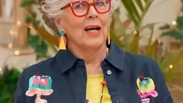 Sequin Cake Stand Shirt worn by (Prue Leith) as seen in The Great British Bake Off (S16)