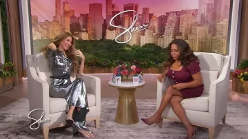 Versace Gianni Ribbon 95mm Wedge Mules worn by Chrishell Stause as seen in Sherri on November 4, 2025